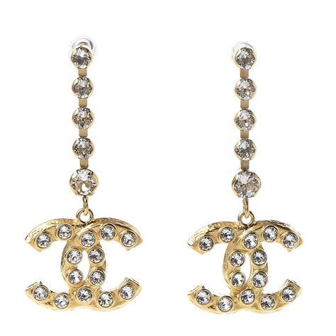 chanel cc crystal drop earrings gold 15|chanel double c earrings real.